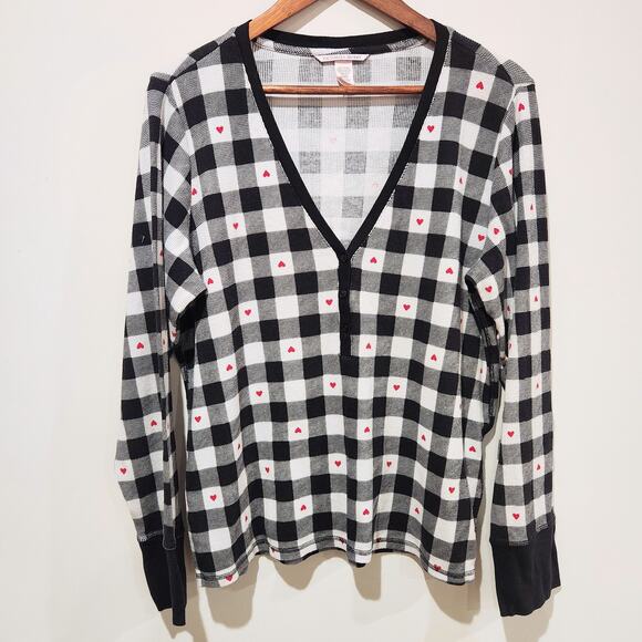 Victoria's Secret Black White Thermal Checkered Heart Print Pajama Top Size XL - Picture 1 of 8